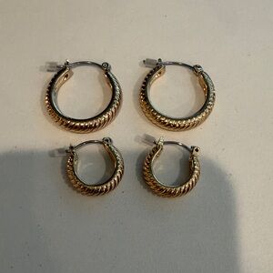 Gold-Tone Twisted Rope Hoop Earrings - Set of 2 Pairs